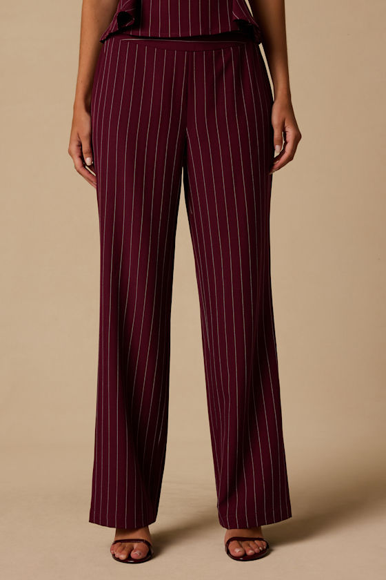Enterprise Burgundy Pinstriped Trousers - thumbnail 3
