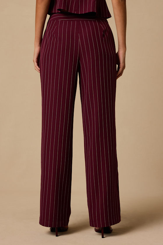 Enterprise Burgundy Pinstriped Trousers - thumbnail 4