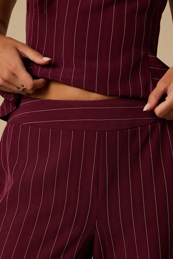 Enterprise Burgundy Pinstriped Trousers - thumbnail 5