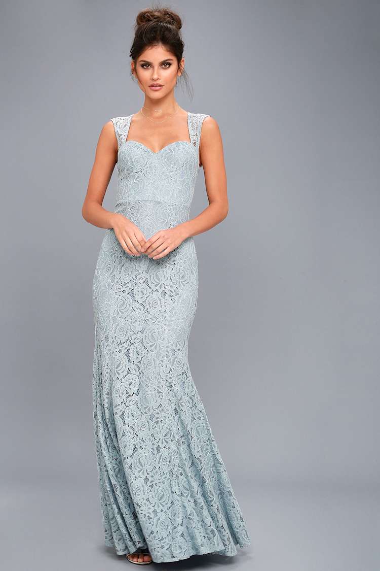 lulus slate blue dress Lulus Meridith Slate Blue Ruffled Lace-Up Maxi Dress, Size Medium – Vanessa  Jane main image 0