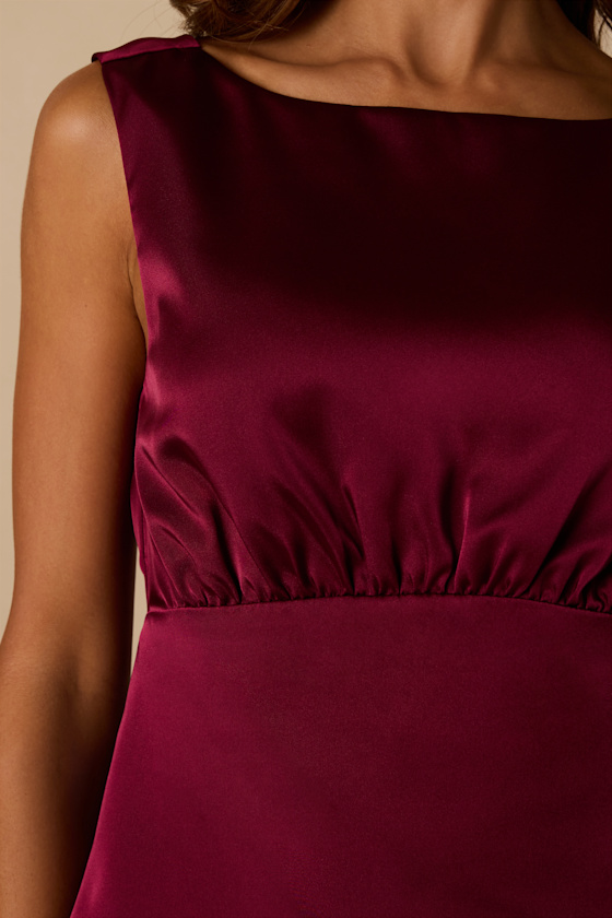 Arquette Wine Satin Cowl Back Tank Top - thumbnail 4