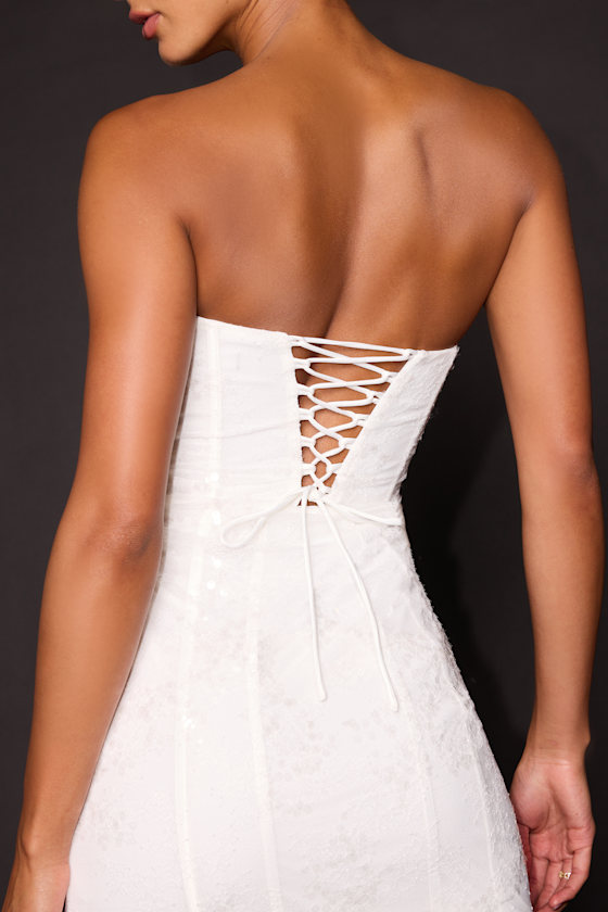 Wynn White Sequin Strapless Bodycon Dress - thumbnail 4