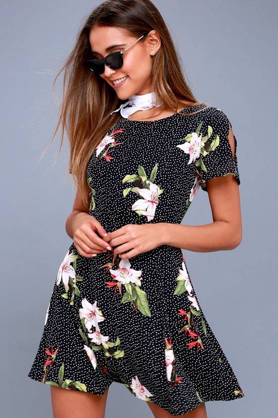 Avant Garden Black Floral Print Skater Dress 3