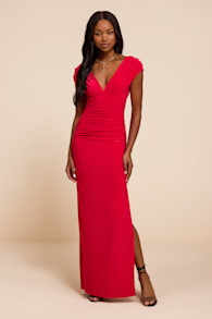 Ula Red Jersey Knit Column Maxi Dress 1