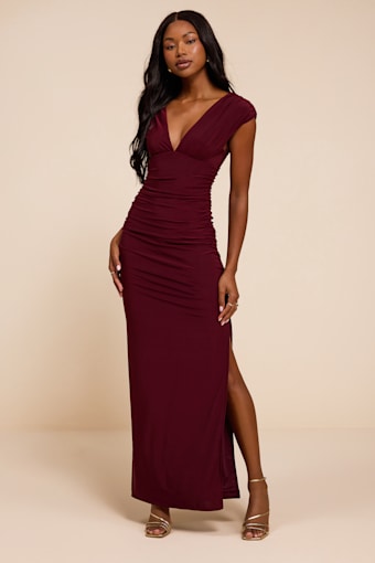 Ula Burgundy Jersey Knit Column Maxi Dress 1