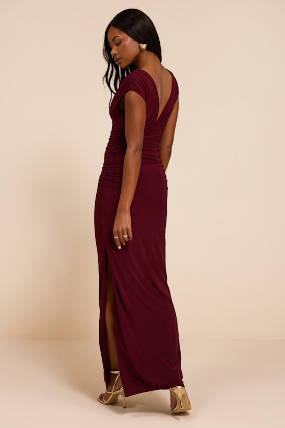 Ula Burgundy Jersey Knit Column Maxi Dress - thumbnail 3