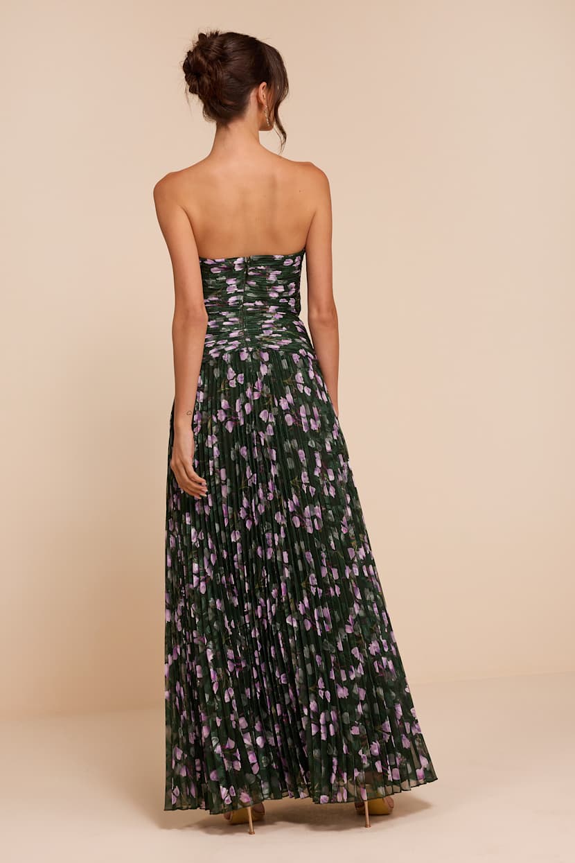 dark green drop waist dress Floral Pleated Maxi | Womens | Medium (Available in XS, S, L, XL) | 100% Polyester fitted drop waist dress