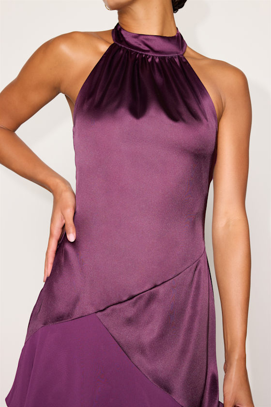Kaye Plum Purple Satin Halter Mini Dress - thumbnail 6