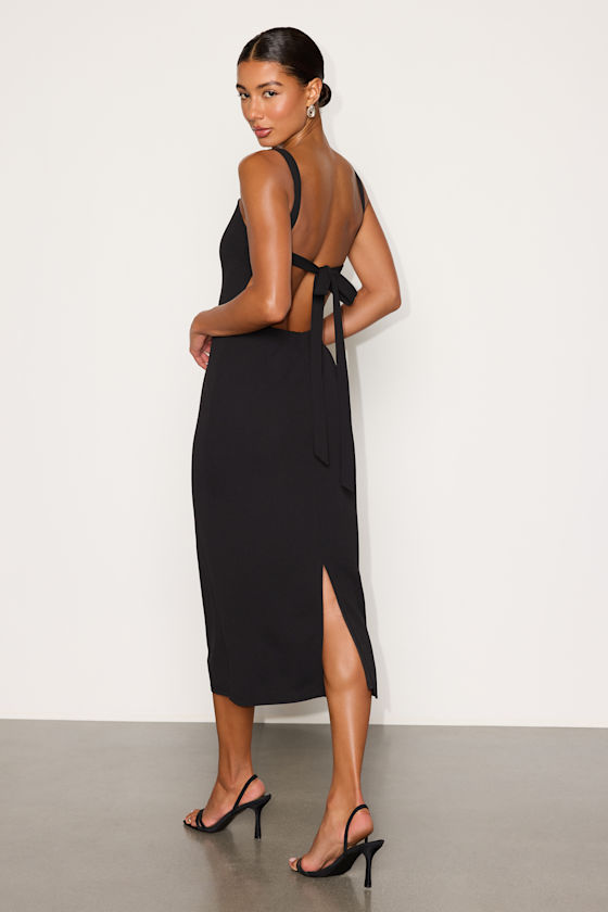 Samina Black Ponte Knit Tie-Back Midi Dress - thumbnail 4