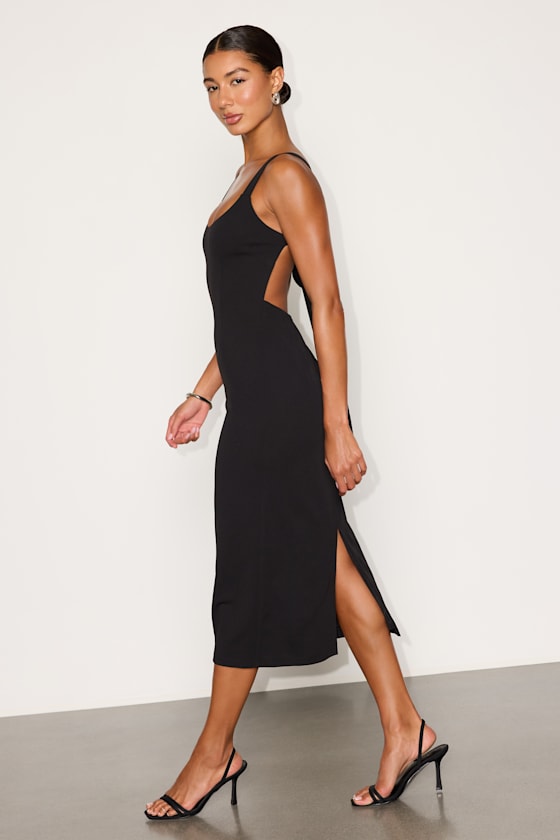 Samina Black Ponte Knit Tie-Back Midi Dress - thumbnail 5