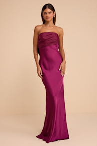 Lorelei Plum Satin Bow Maxi Dress 1