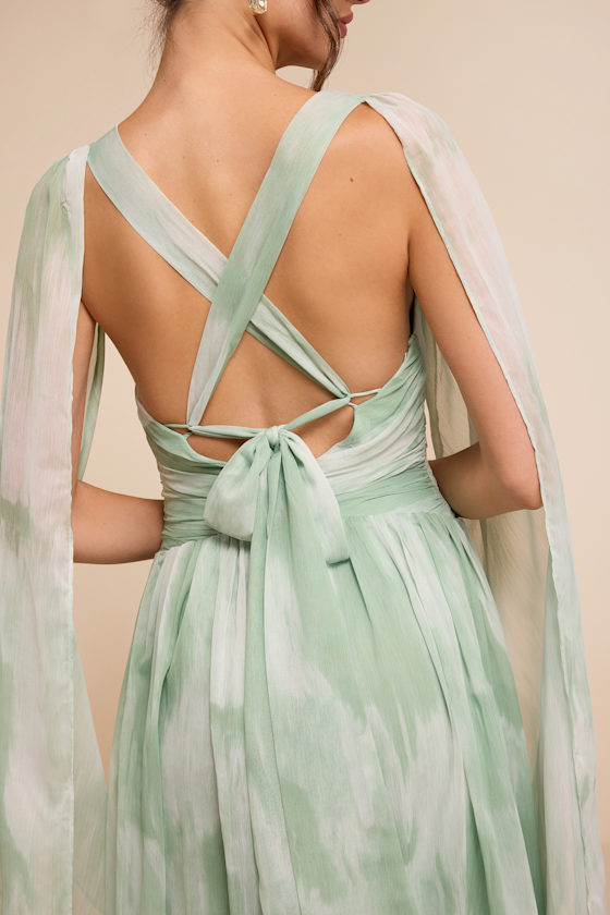Damaria Sage Multi Abstract Cape Sleeve Maxi Dress - thumbnail 5