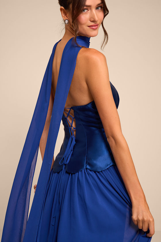 Kadence Navy Mixed Media Maxi Dress and Scarf Set 2