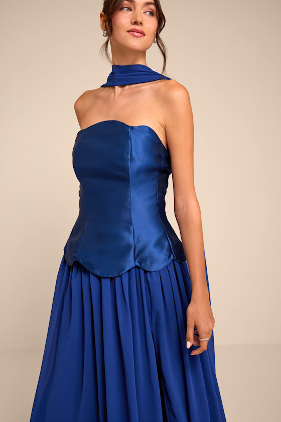 Kadence Navy Mixed Media Maxi Dress and Scarf Set - thumbnail 5