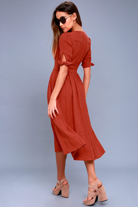 Love of My Life Rust Orange Midi Dress 2