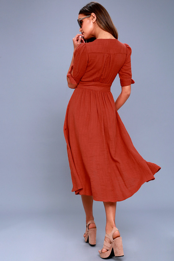 Love of My Life Rust Orange Midi Dress
