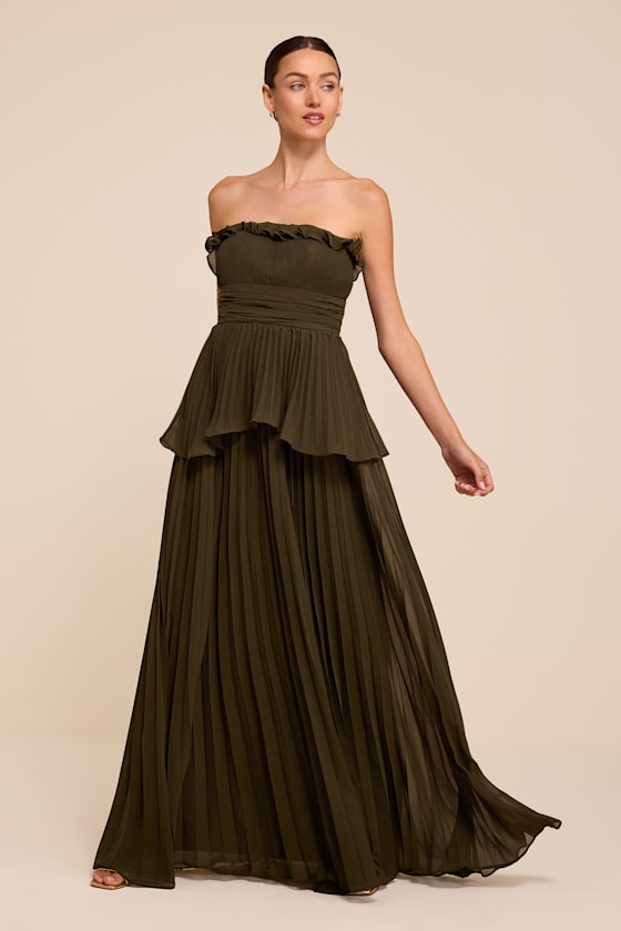 Daniela Olive Pleated Strapless Maxi Dress 1