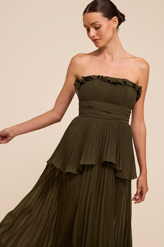 Daniela Olive Pleated Strapless Maxi Dress 2
