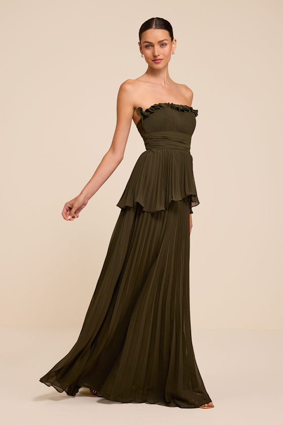 Daniela Olive Pleated Strapless Maxi Dress - thumbnail 4
