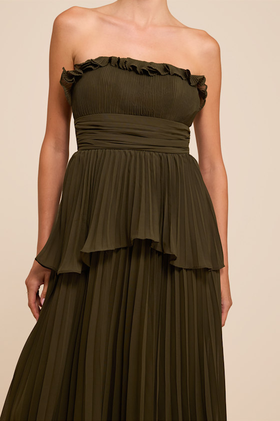 Daniela Olive Pleated Strapless Maxi Dress - thumbnail 5