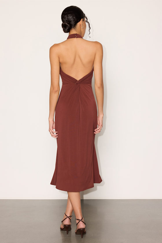 Lalli Rust Brown Halter Midi Dress - thumbnail 3