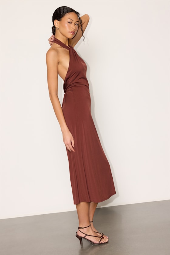 Lalli Rust Brown Halter Midi Dress - thumbnail 4