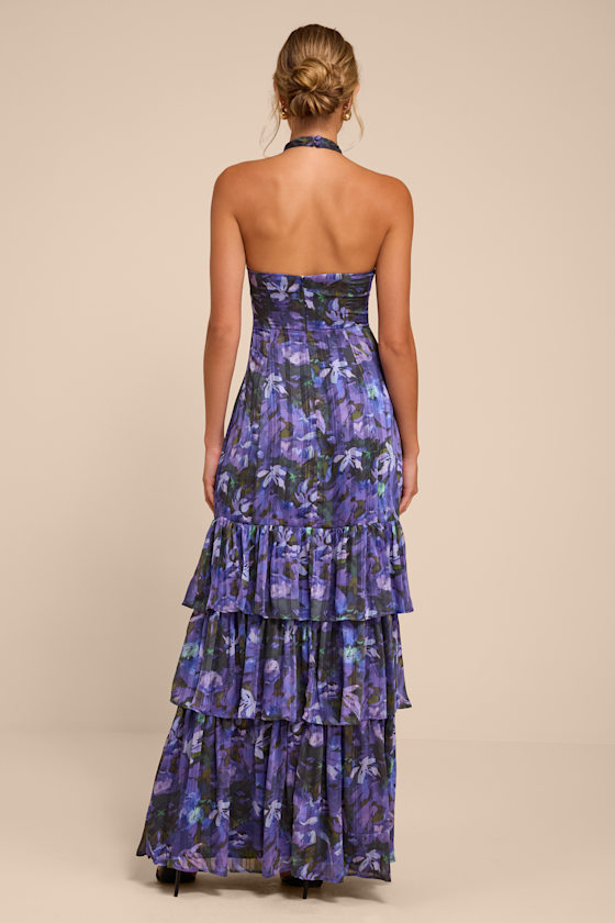 Lucine Blue Floral Tiered Maxi Dress - thumbnail 3