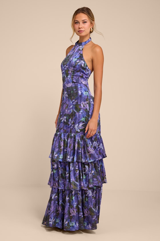 Lucine Blue Floral Tiered Maxi Dress - thumbnail 4