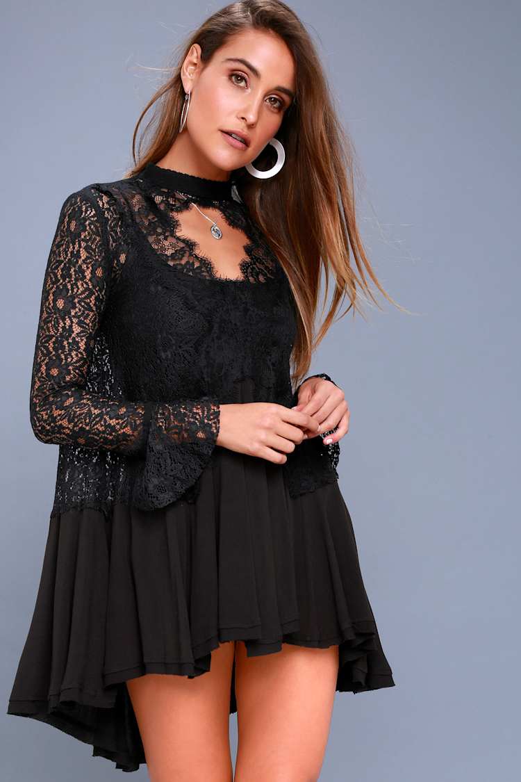 knee length dresses for ladies Mauve Flocked Lace Tunic Dress with Floral Appliqué main image 0
