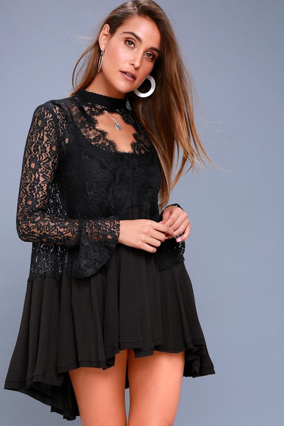 New Tell Tale Black Lace Long Sleeve Tunic 1