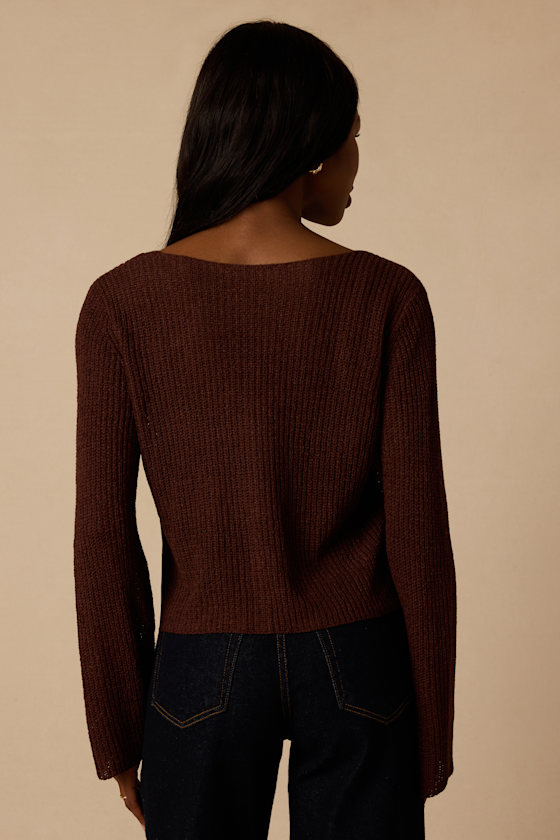 Springtime Sweetie Brown Loose Knit Cardigan Sweater - thumbnail 3