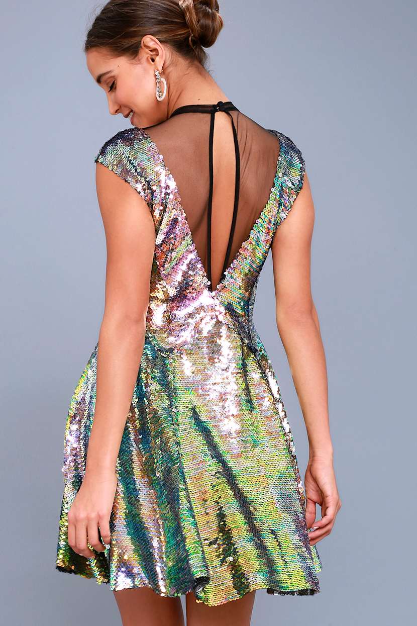 Free People Dance Til Dawn Dress - Green Sequin Skater Dress - Lulus