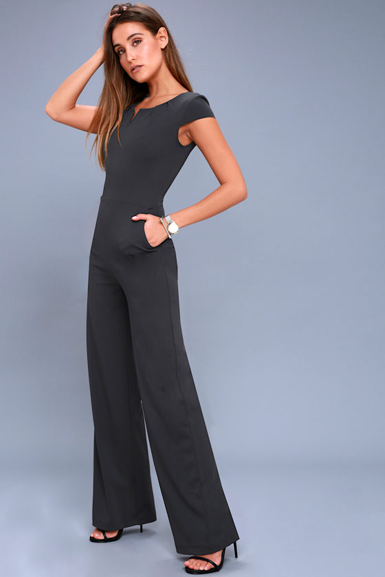 Charcoal Grey Jumpsuit Short Sleeve Jumpsuit