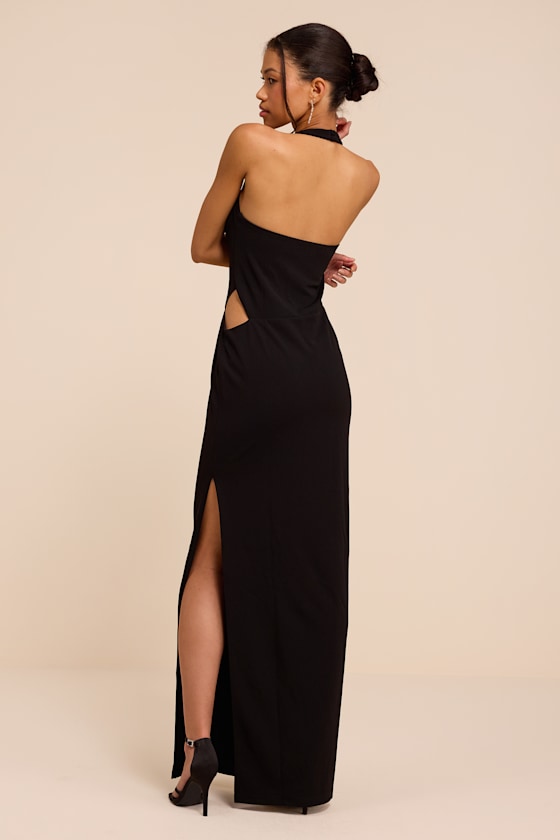 Irisa Black Crepe Knit Column Maxi Dress - thumbnail 3
