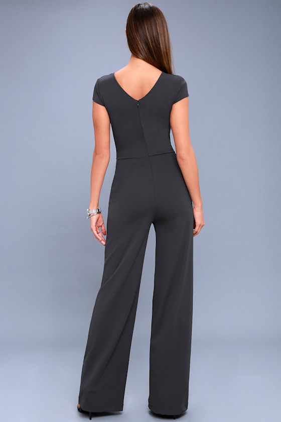 Charcoal Grey Jumpsuit Short Sleeve Jumpsuit