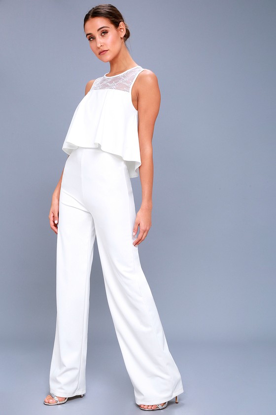 Glamorous White Jumpsuit - Lace Jumpsuit - Flounce Jumpsuit - Lulus