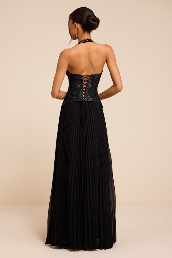 Dame Black Lace Bustier Maxi Dress - thumbnail 3