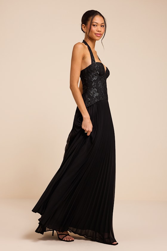 Dame Black Lace Bustier Maxi Dress - thumbnail 4