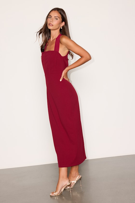 Tana Burgundy Corset Midi Dress - thumbnail 4