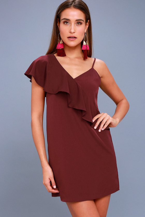 Time of Your Life Burgundy Asymmetrical Shift Dress