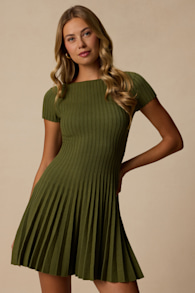 Sarielle Olive Pleated Sweater Mini Dress 1
