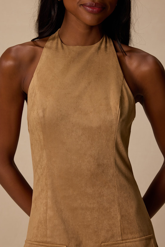 Xandra Tan Suede Halter Mini Dress - thumbnail 5