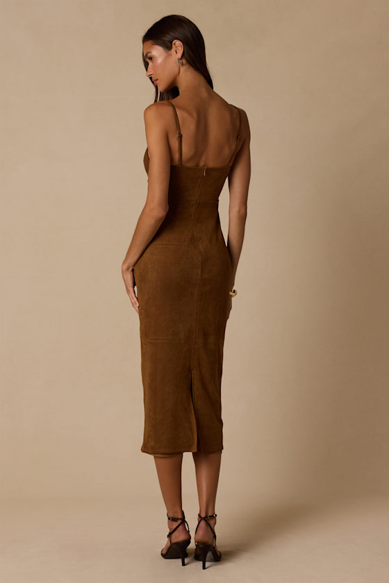 Angelo Brown Suede Bustier Midi Dress - thumbnail 3