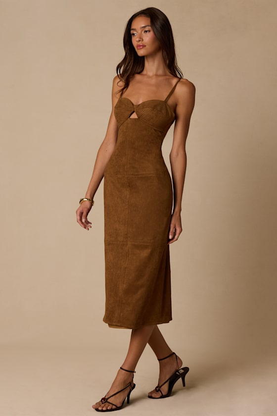 Angelo Brown Suede Bustier Midi Dress - thumbnail 4