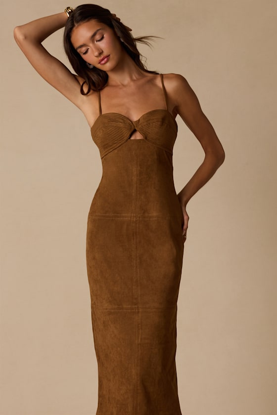Angelo Brown Suede Bustier Midi Dress - thumbnail 5