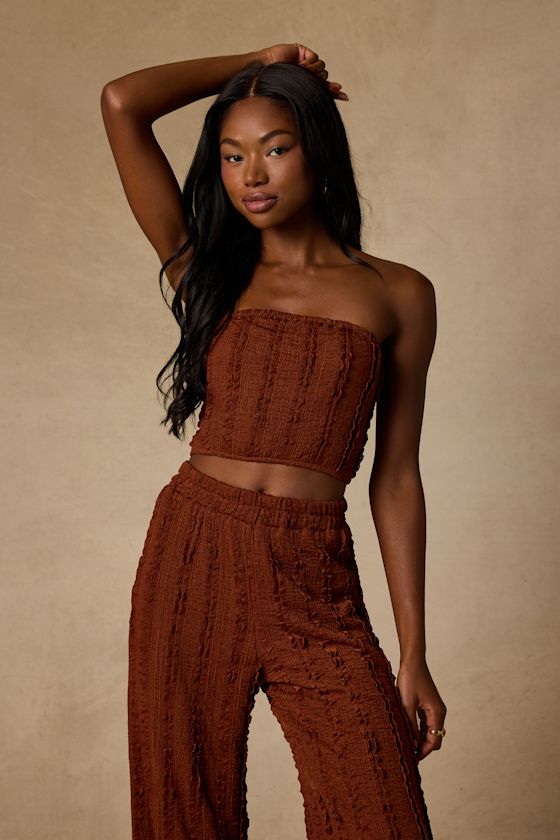 Shayne Rust Brown Textured Two-Piece Jumpsuit - thumbnail 3