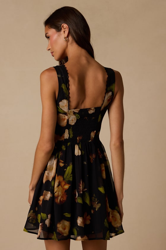 Kristen Black Floral Print Mini Dress - thumbnail 3