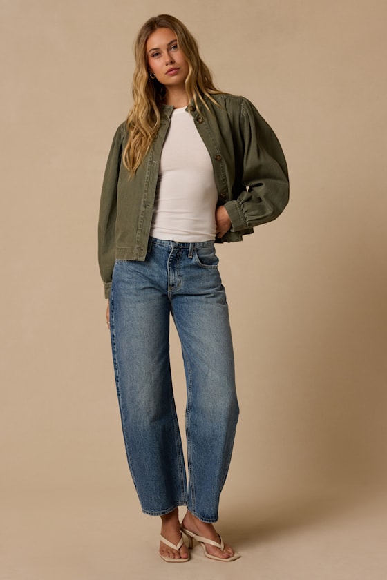 Fairfax Olive Green Button-Up Bomber Jacket - thumbnail 4