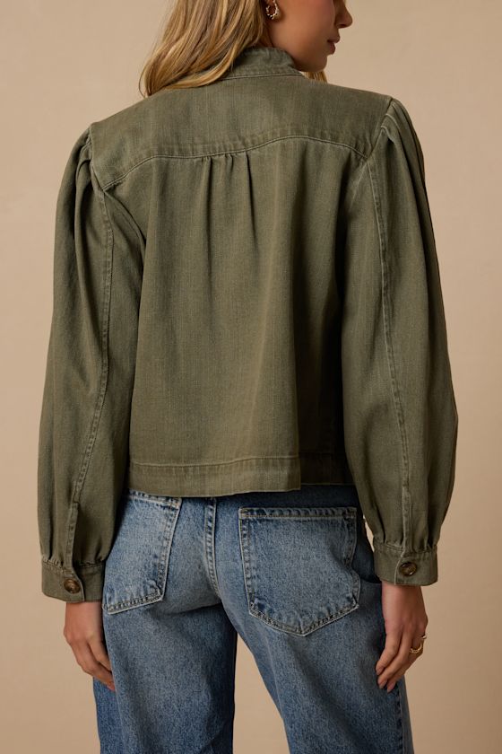 Fairfax Olive Green Button-Up Bomber Jacket - thumbnail 5