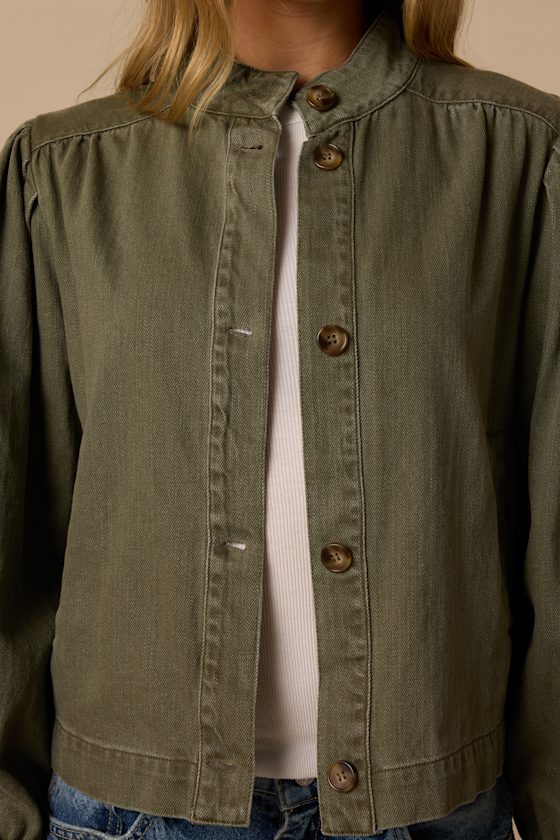 Fairfax Olive Green Button-Up Bomber Jacket - thumbnail 6